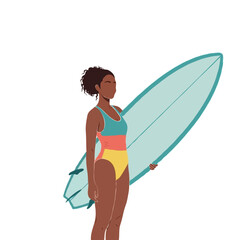 Female Surfer Holding Board &ndash; Vector Illustration