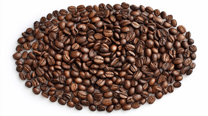 Obraz premium Dark roasted coffee beans in an oval on a white background