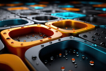 Colorful metallic squares with water drops