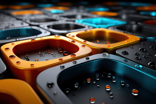 Colorful metallic squares with water drops - Powered by Adobe