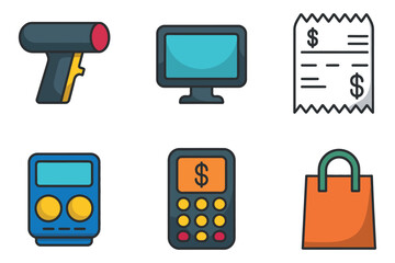 Set of Colorful Shopping Items on Transparent Background