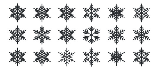 Set of Black Snowflakes on Transparent Background for Winter Design