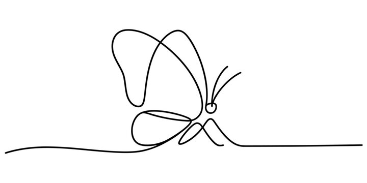 Continuous single line art drawing of an elegant butterfly, a symbol of nature, freedom, change, and minimalist beauty. Vector, illustration
