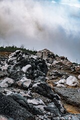 Massive, acid-etched volcanic boulders on the high-altitude slope of Poás Volcano, Costa Rica.