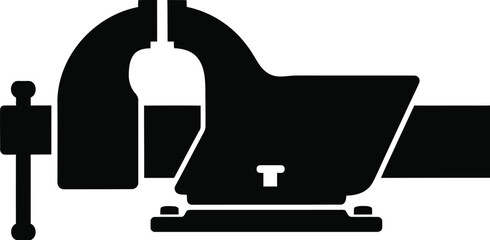 Black and white graphic of a bench vise