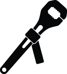 Adjustable wrench tool black silhouette isolated vector illustration
