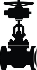 Black silhouette of an industrial valve on a white background