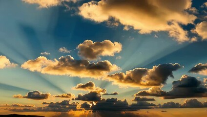 high resolution 4k timelapse of dramatic clouds and sunlight rays during sunset capturing fluffy clouds sunbeams and dynamic weather motion for nature meteorology or atmospheric stock visuals - Powered by Adobe