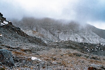 Rugged terrain of volcanic gravel on the ridge overlooking the acid-damaged Poás crater wall, Costa Rica. © Omni Visuals