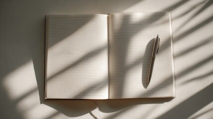 Minimalist open notebook with pen in soft natural light for writing and journaling inspiration,Silent Record Week