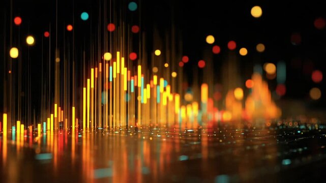 Abstract digital data visualization with vibrant glowing information bars display - Powered by Adobe