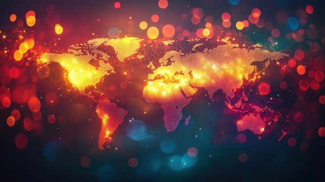 Abstract hologram world map with glowing data points