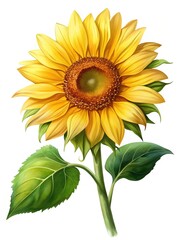 A stunning sunflower with vibrant yellow petals and lush green leaves art