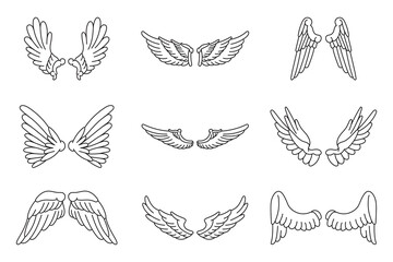Artistic clean outline wing vector collection.