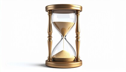 A classic hourglass with wooden frame and flowing sand, symbolizing the passage of time.