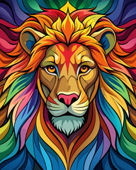 Lion real,Stained Glass Style , rainbow color