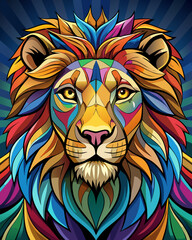 Lion real,Stained Glass Style , rainbow color
