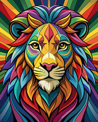 Lion real,Stained Glass Style , rainbow color