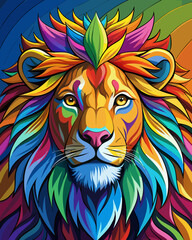 Lion real,Stained Glass Style , rainbow color