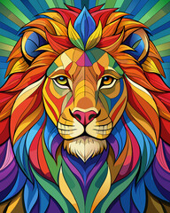 Lion real,Stained Glass Style , rainbow color