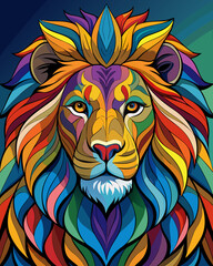 Lion real,Stained Glass Style , rainbow color