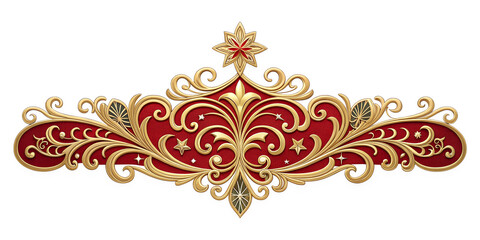 Elegant gold and red ornate design with stars, transparent background