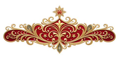 Elegant gold and red ornate design with stars, transparent background