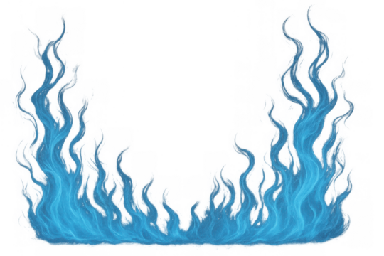 Blue magic mystical fire border with glowing plasma energy, abstract fantasy flame, transparent background