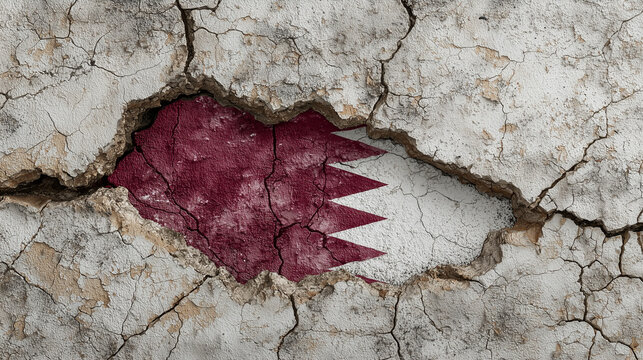 Cracked wall revealing Qatar flag with white and maroon colors  