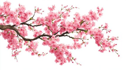 Fototapeta premium Cherry blossom branches are adorned with vibrant pink flowers creating a stunning scene that captures the essence of springtime renewal and beauty in nature.