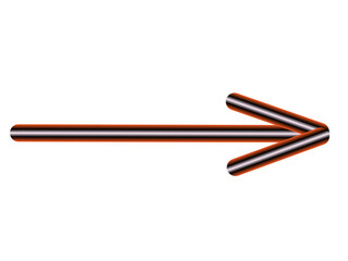 Stylized right-pointing arrow with black, red and white gradient lines and three-line structure