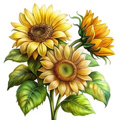 Elegant Sunflower Bouquet in Full Bloom with Vibrant Yellow Petals and Green Leaves