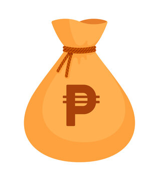 Beige money bag with Philippine peso sign (₱). Economy, finance, wealth, profit, income, banking, PHP currency concept. Flat vector illustration isolated on a white background	
