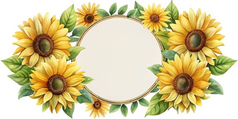Watercolor Sunflowers Frame with Leaves, Perfect for Invitations or Greetings