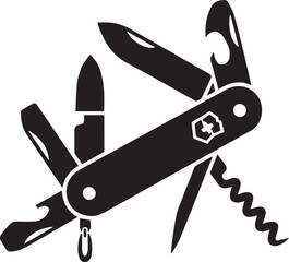 multitool pocket knife vector silhouette with tools extended for icons