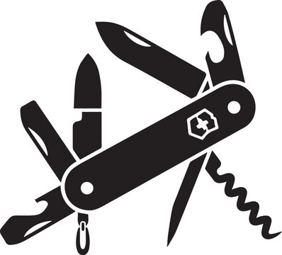 multitool pocket knife vector silhouette with tools extended for icons