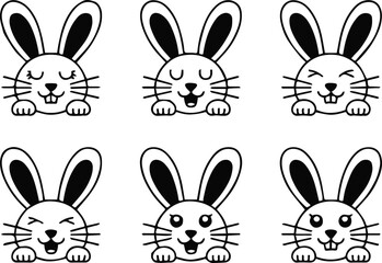 rabbit character headshot collection six expressive face vectors