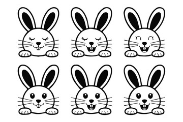 rabbit emoticon faces set six cartoon expression icons