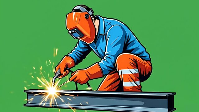 A man doing welding metal work wearing helmet - 2d Animation