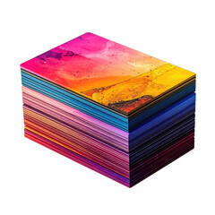 A vibrant stack of layered material with abstract color gradients against a deep black background.