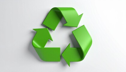 Obraz premium 3D green recycling symbol with shadow on white background.