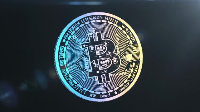 Golden bitcoin cryptocurrency coin rotating slowly
