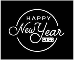 Happy New Year 2026 Holiday Black And White Color Design Abstract Vector Illustration