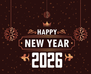 Happy New Year 2026 Holiday Gold And Maroon Realistic Color Design Abstract Vector Illustration