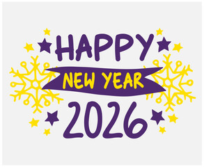 Happy New Year 2026 Holiday Purple And Yellow Color Design Abstract Vector Illustration