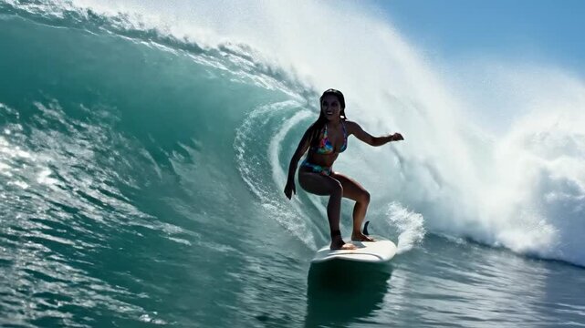 Surfing the Waves - A Womans Thrilling Ride on the Ocean.