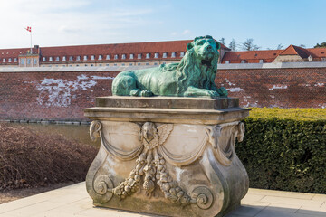 Statue of lion near the Rosenborg Palace, Copenhagen, Denmark