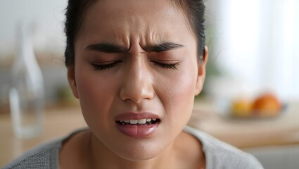 Woman Experiencing Pain, Stress, or Discomfort - Close-up Portrait