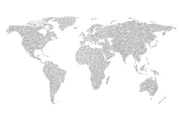 Dotted black and white world map .Vector iluustration , tranparent background 