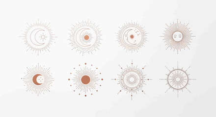 Celestial Ornaments - Sun and Moon Mystical Designs.